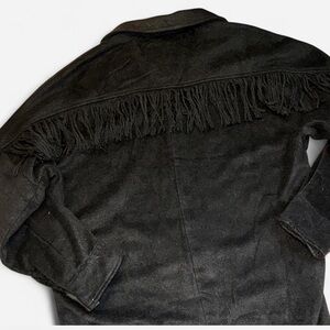 Buckle Black Fringe Wool-Blend Coat